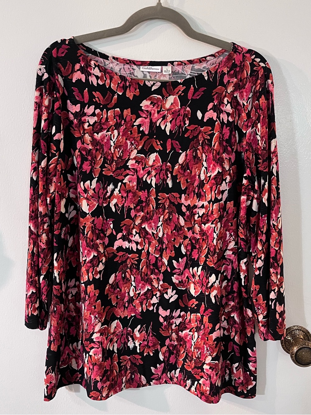 croft & barrow Black and Red Floral Whimsigoth Romantic Flowy Top L/XL